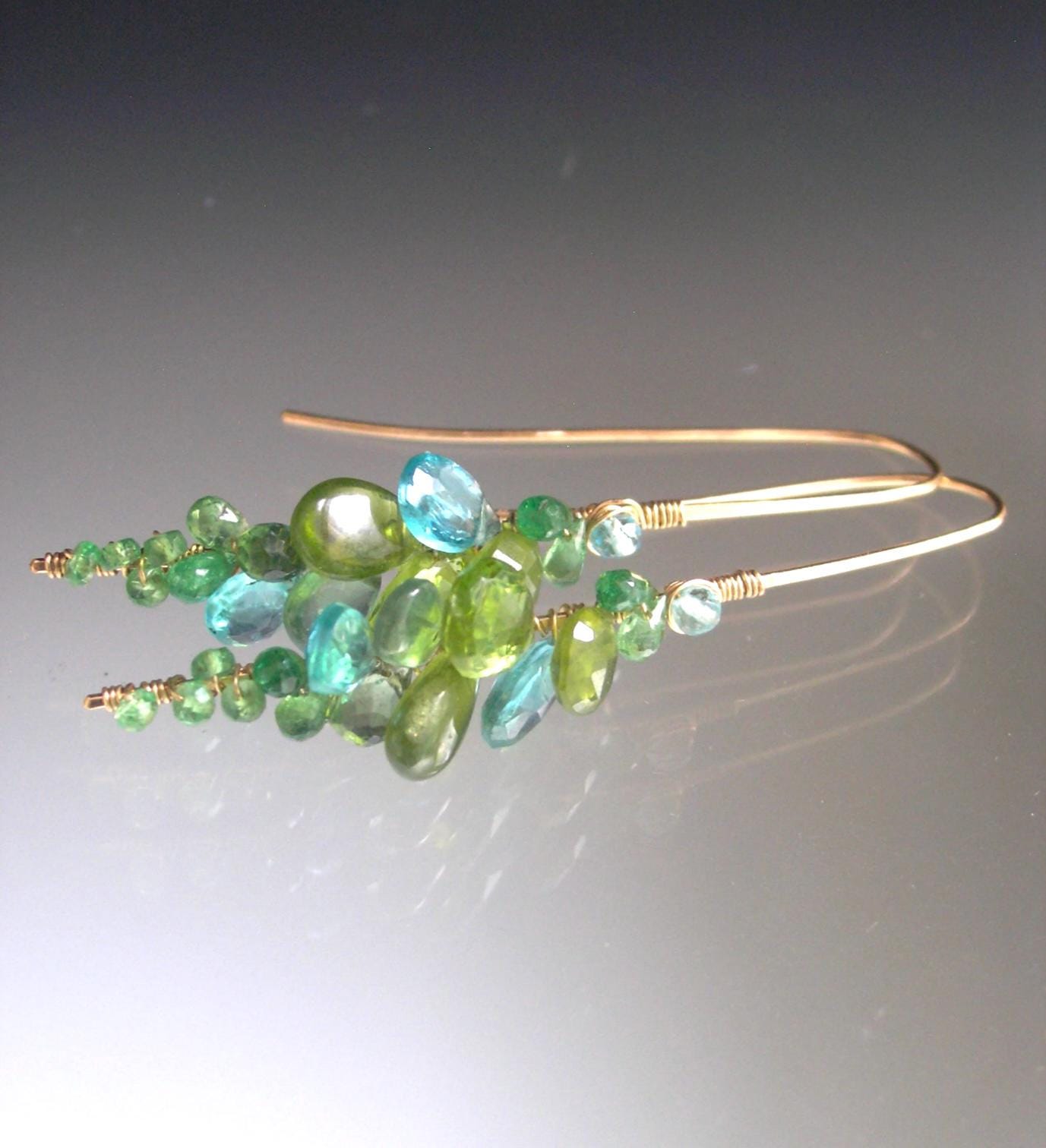 Peridot Apatite 14k Gold Filled Linear Earrings