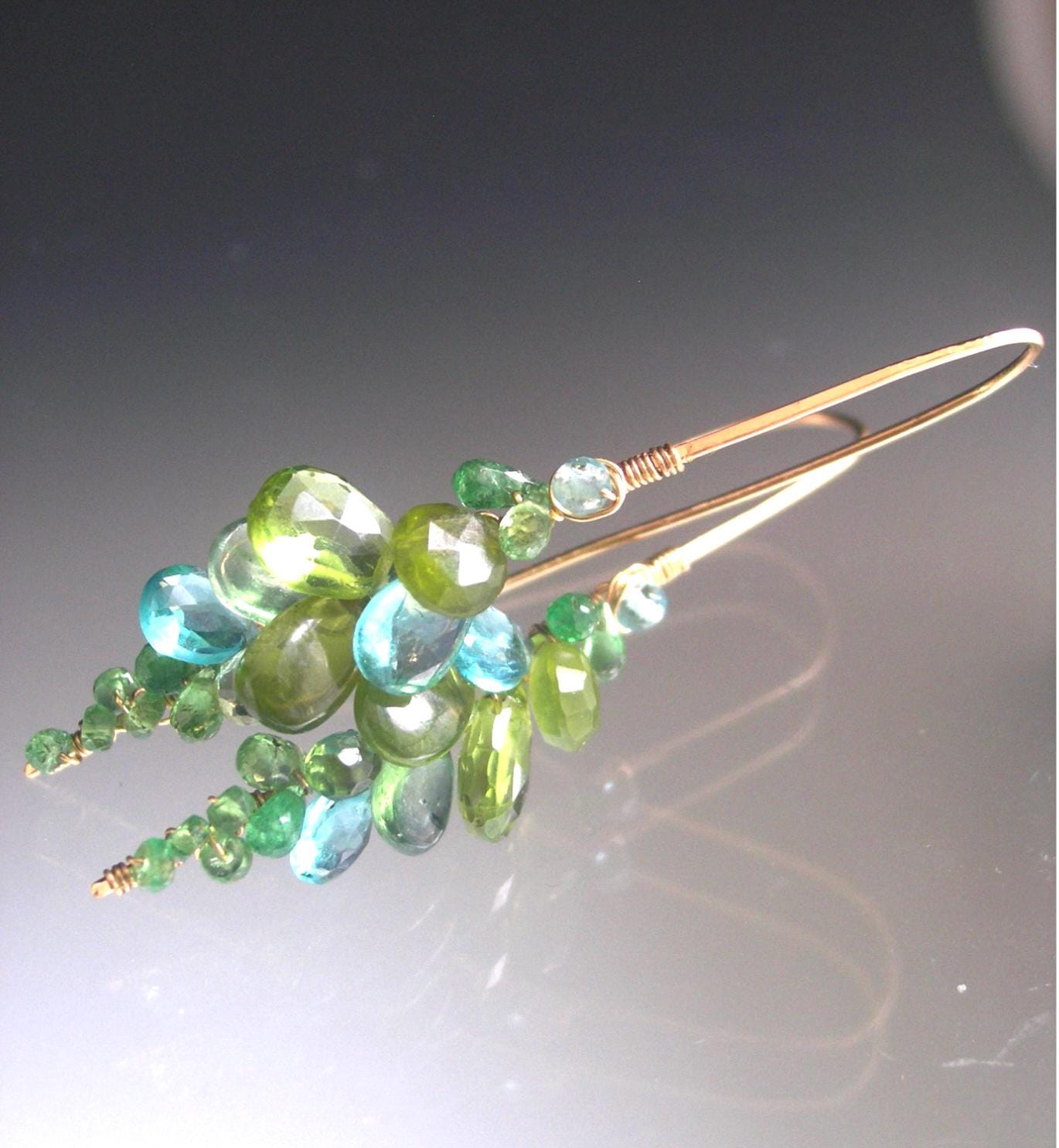 Peridot Apatite 14k Gold Filled Linear Earrings
