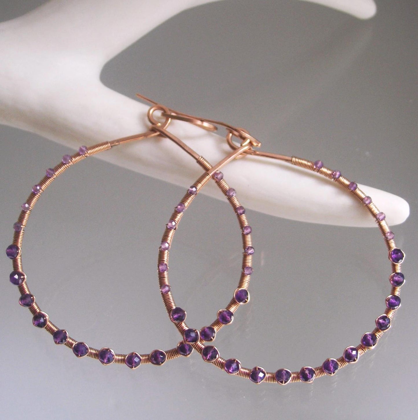 Rose Gold Filled Amethyst Hoops