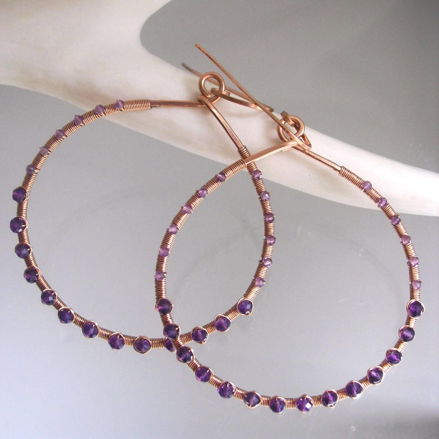 Rose Gold Filled Amethyst Hoops