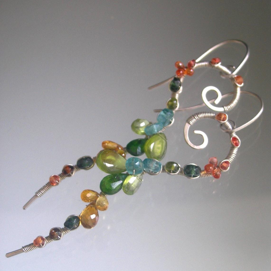 Curvy Gemstone Earrings in Sterling Silver 3”