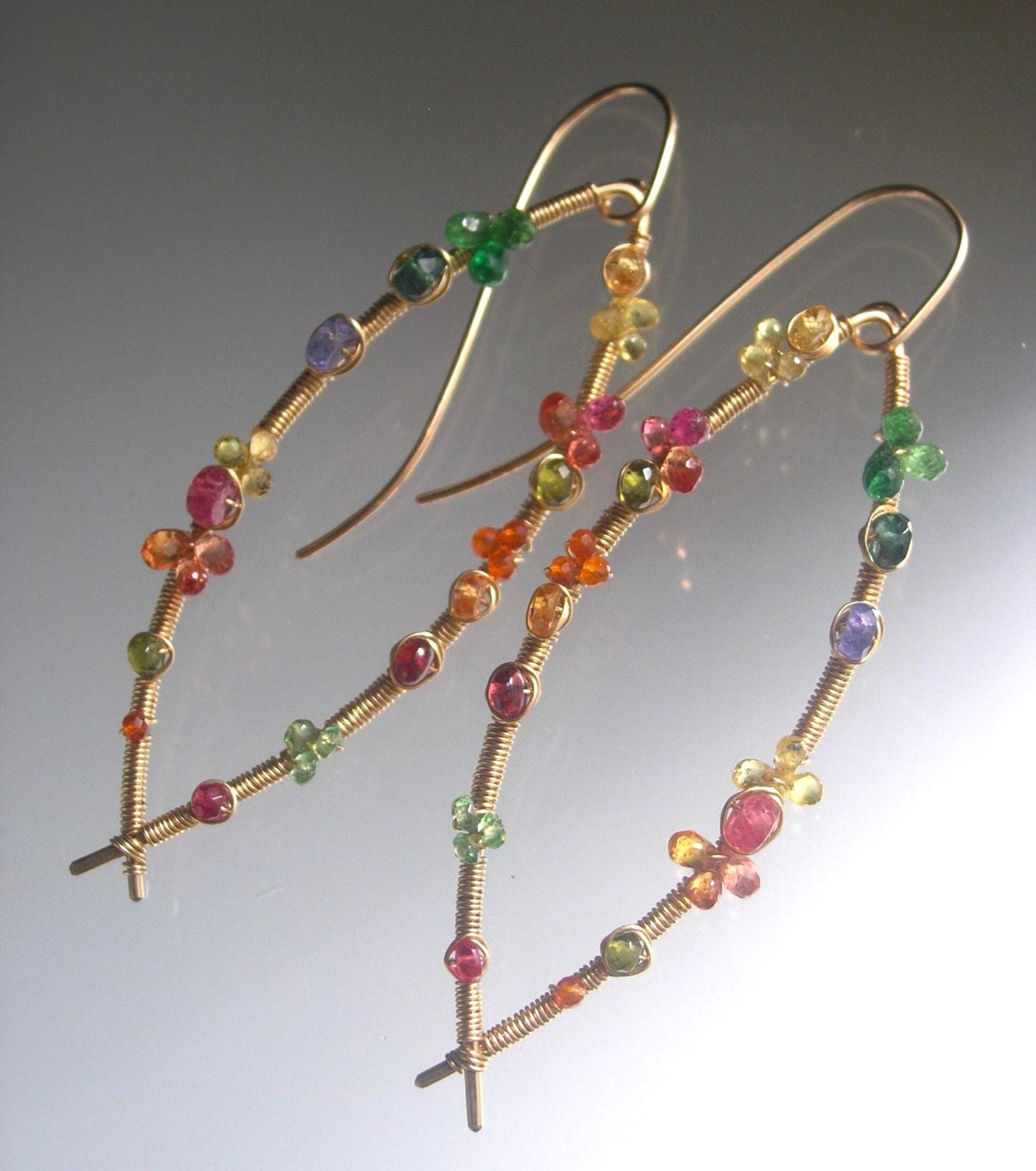 Colorful Multi Gemstone Almond Hoop Earrings in 14k Gold Fill