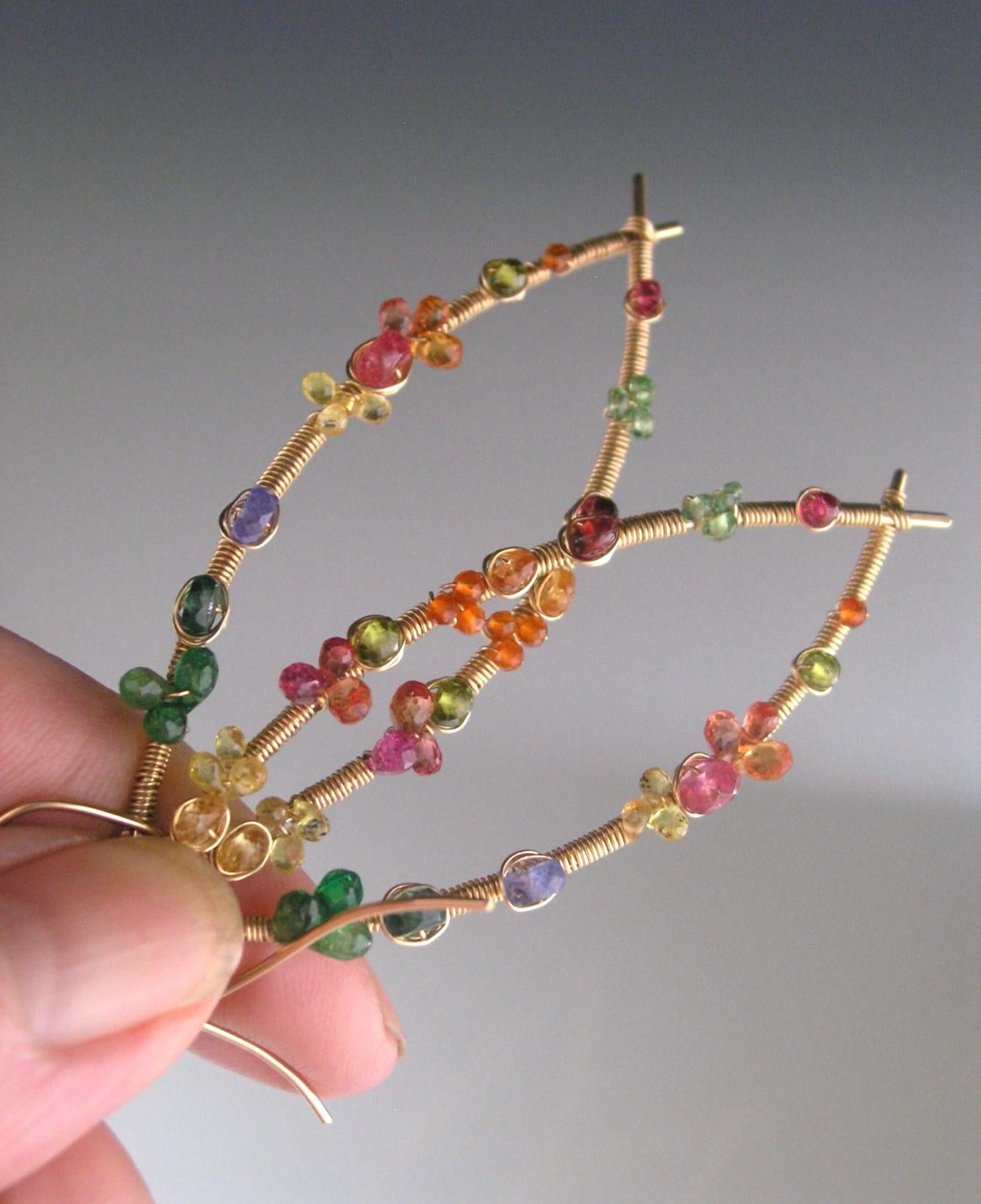 Colorful Multi Gemstone Almond Hoop Earrings in 14k Gold Fill