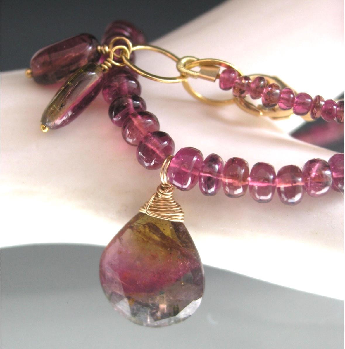 Pink Tourmaline Necklace w/ Tri Color Tourmaline Pendant