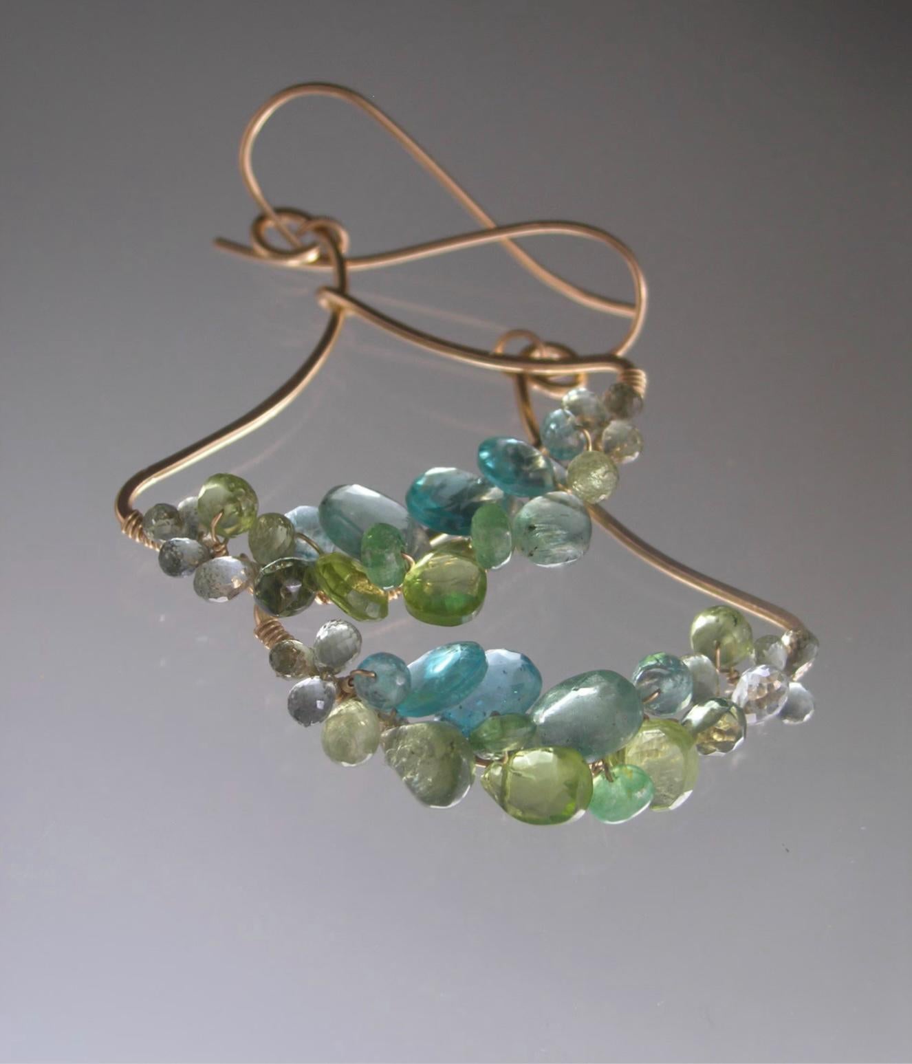 Apatite Peridot Sculptural 14k Gold Filled Earrings 2”