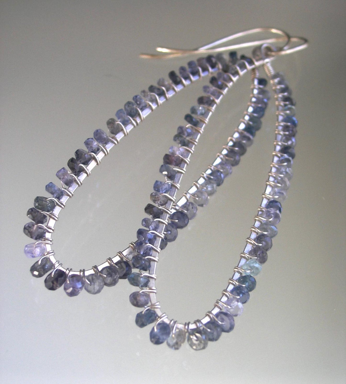 Blue Gray Sapphire Long Oval Hoops
