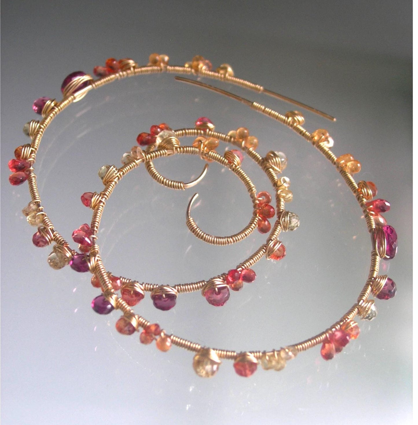 Sapphire Multi Gemstone 14k Gold Filled Spiral Earrings 2”