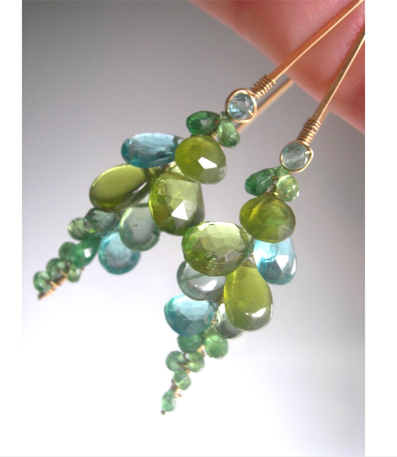 Peridot Apatite 14k Gold Filled Linear Earrings