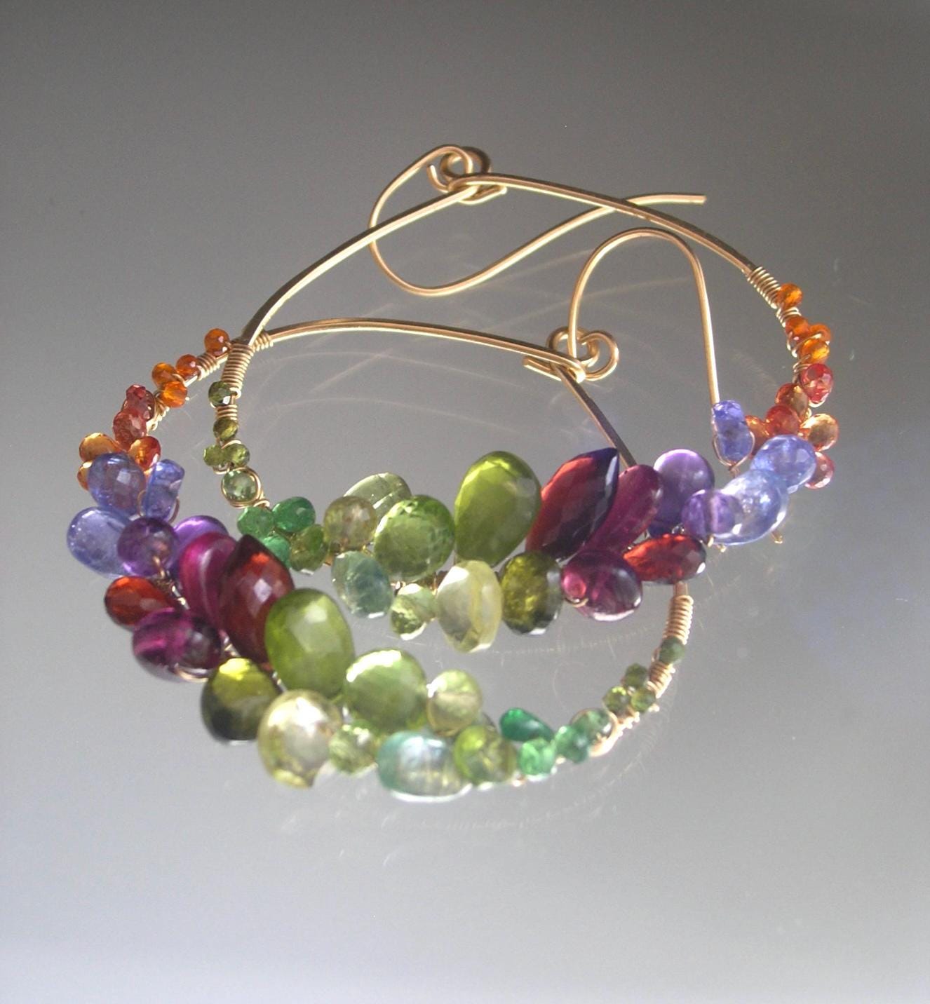Multi Gemstone Rainbow Hoops 14k Gold Fill 2 1/2”