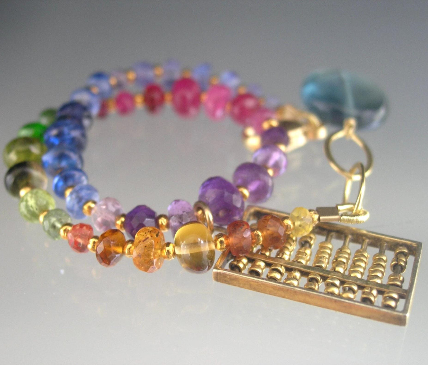 Rainbow Gemstone Vermeil Bracelet w/ Vintage Abacus Charm