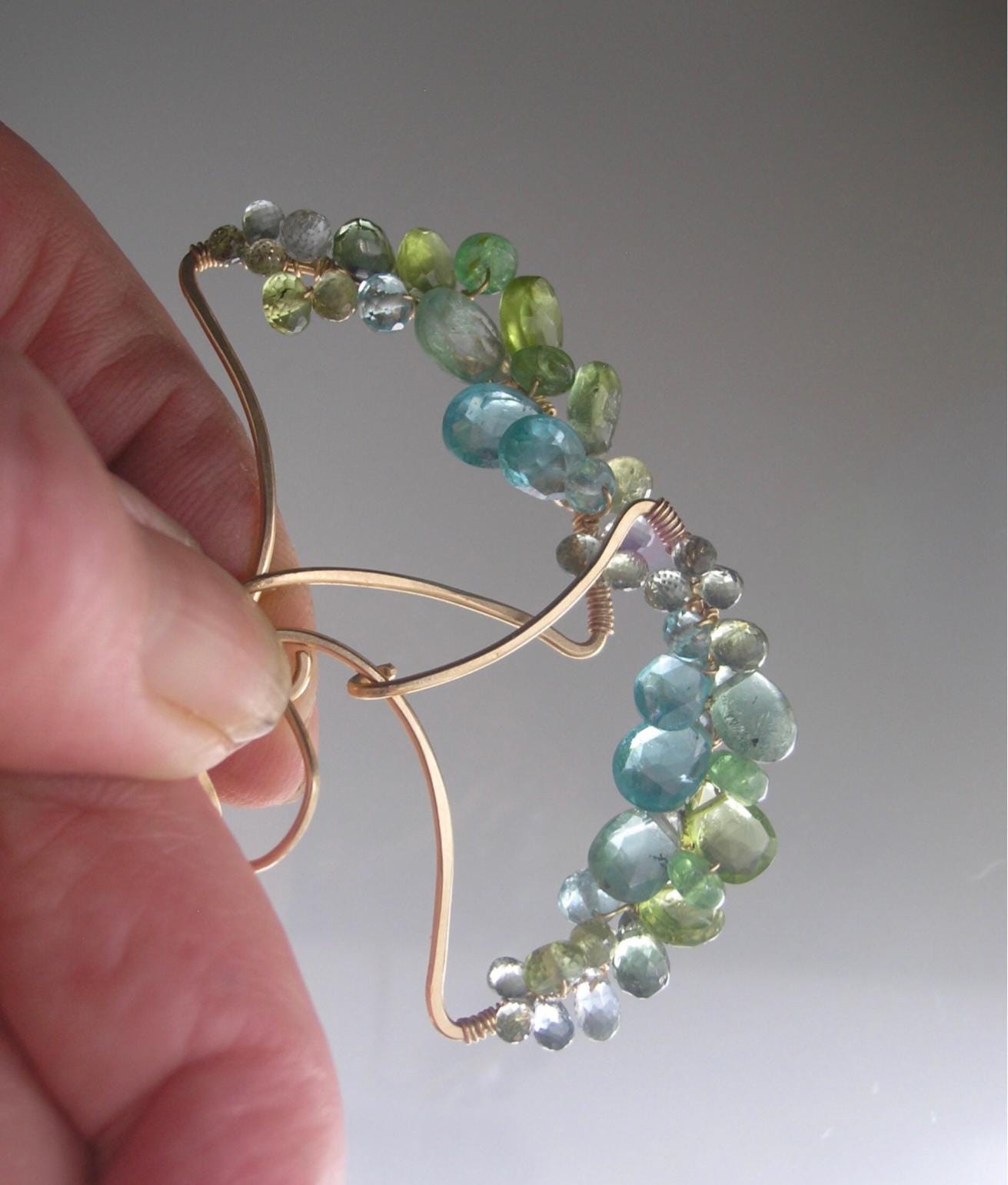 Apatite Peridot Sculptural 14k Gold Filled Earrings 2”