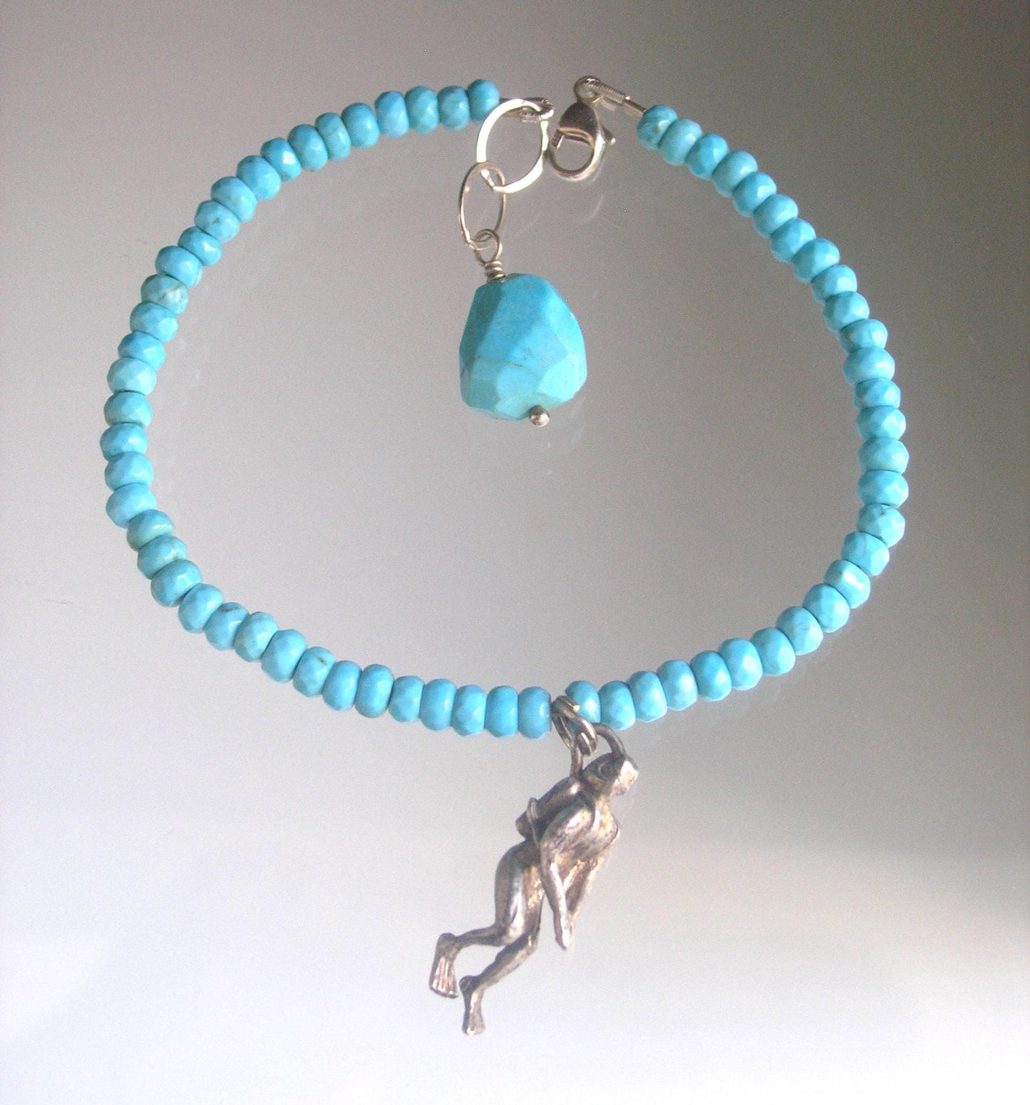 Vintage Scuba Diver Charm Sterling Silver Turquoise Bracelet