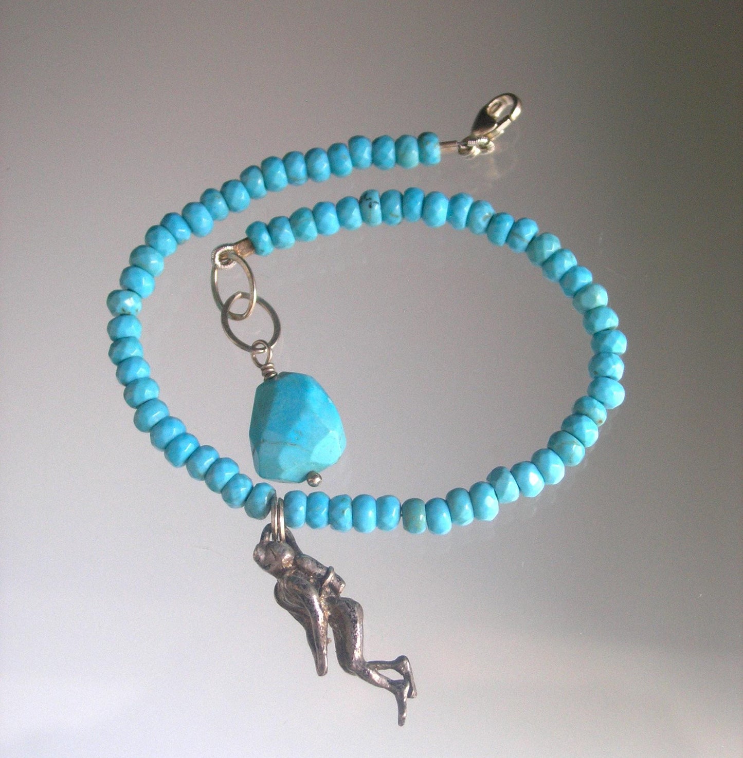 Vintage Scuba Diver Charm Sterling Silver Turquoise Bracelet