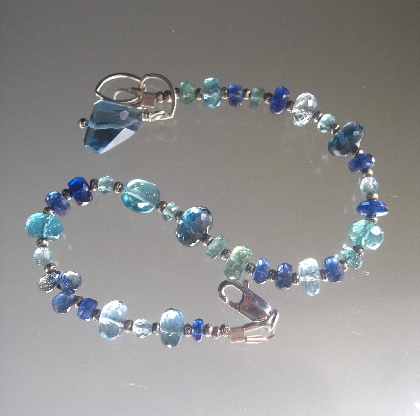 Blue Gemstone Beaded Sterling Silver Bracelet