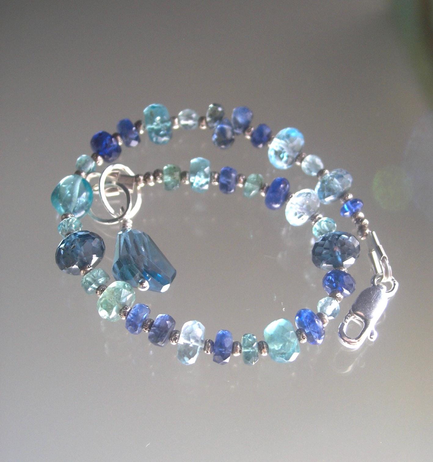 Blue Gemstone Beaded Sterling Silver Bracelet