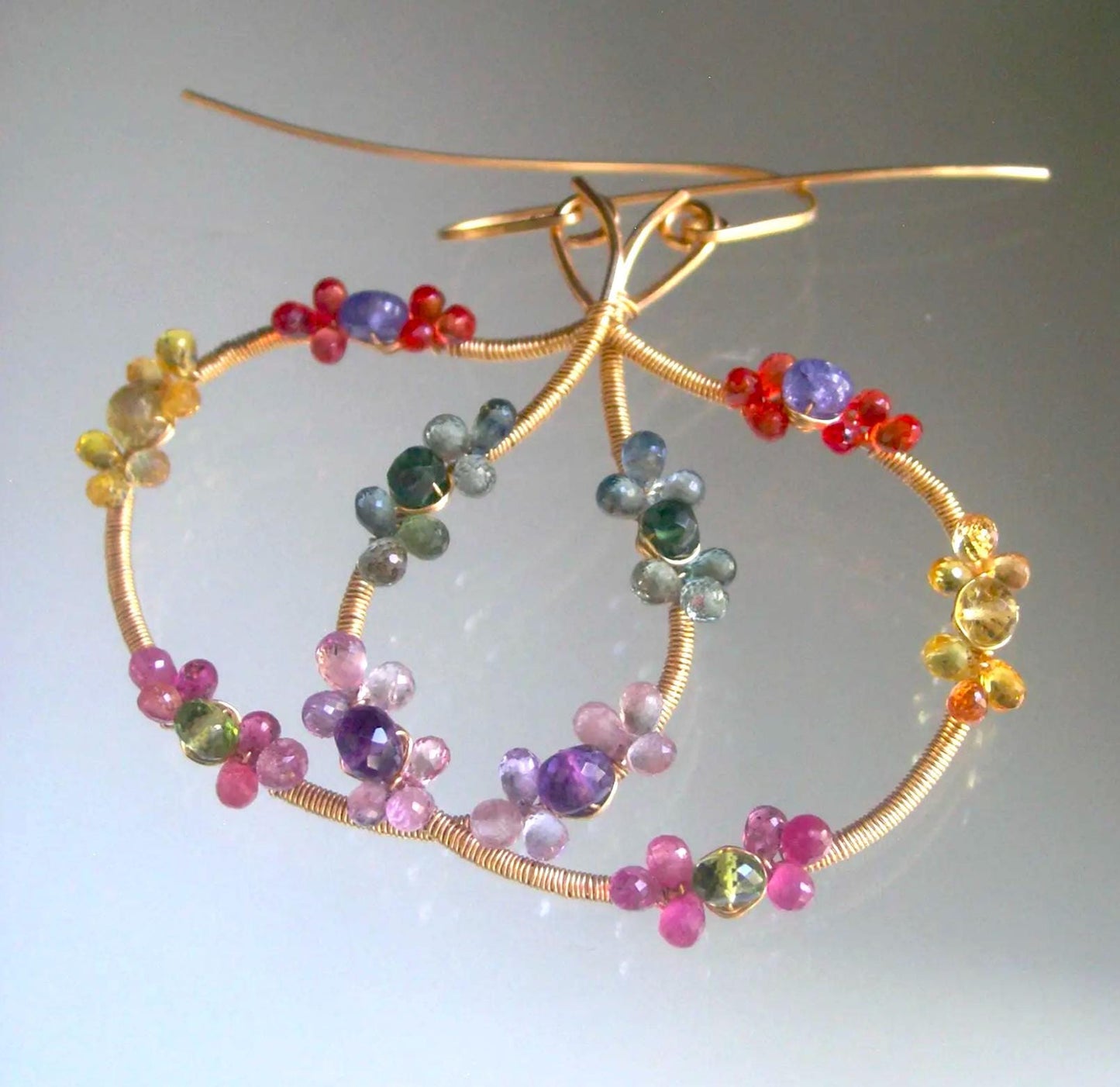 Multi Sapphire 14k Gold Filled Shapely Earrings