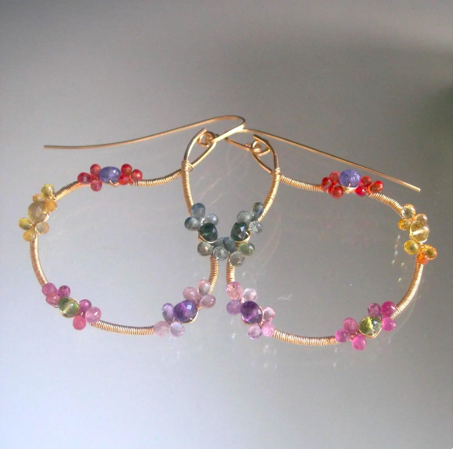 Multi Sapphire 14k Gold Filled Shapely Earrings