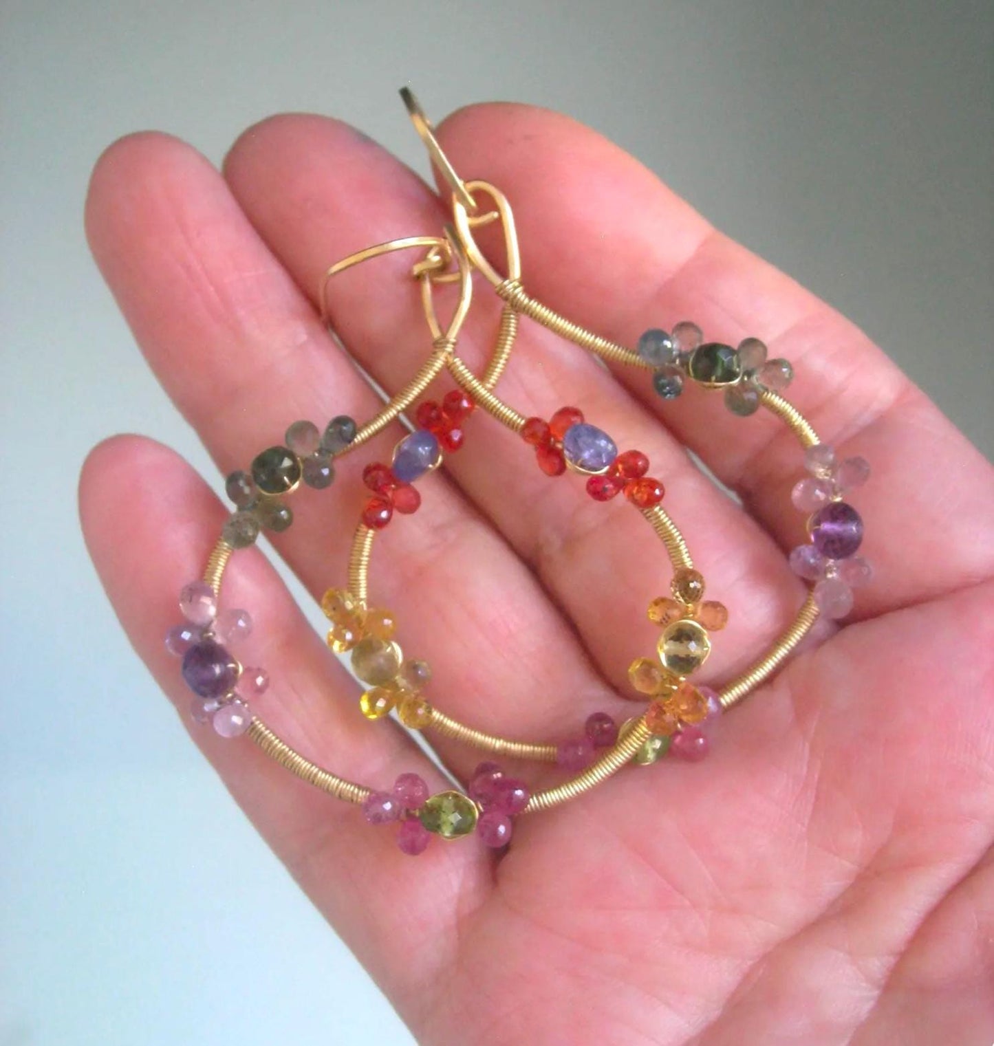 Multi Sapphire 14k Gold Filled Shapely Earrings