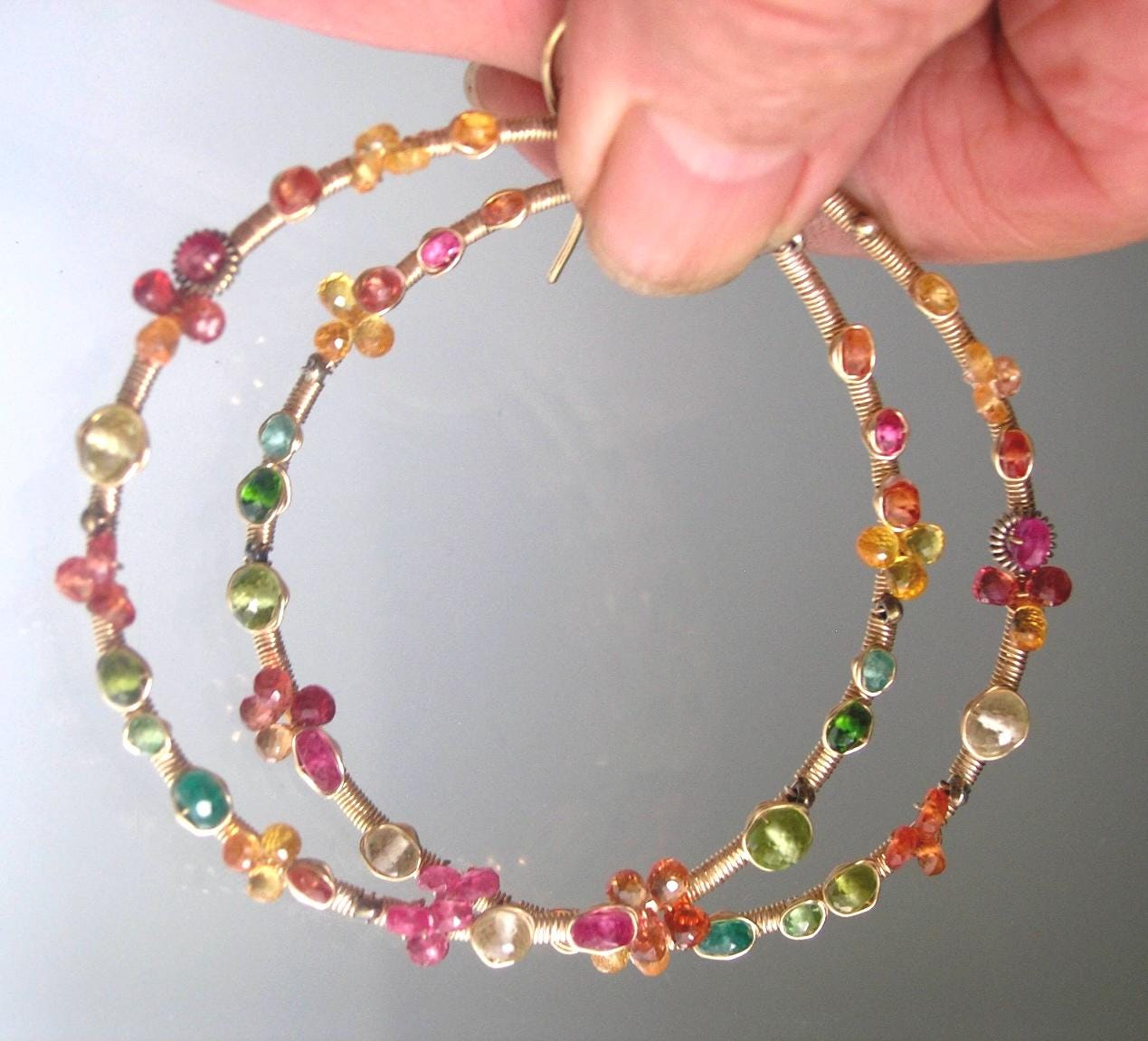Pastel Colorful Gemstone Hoops 3”