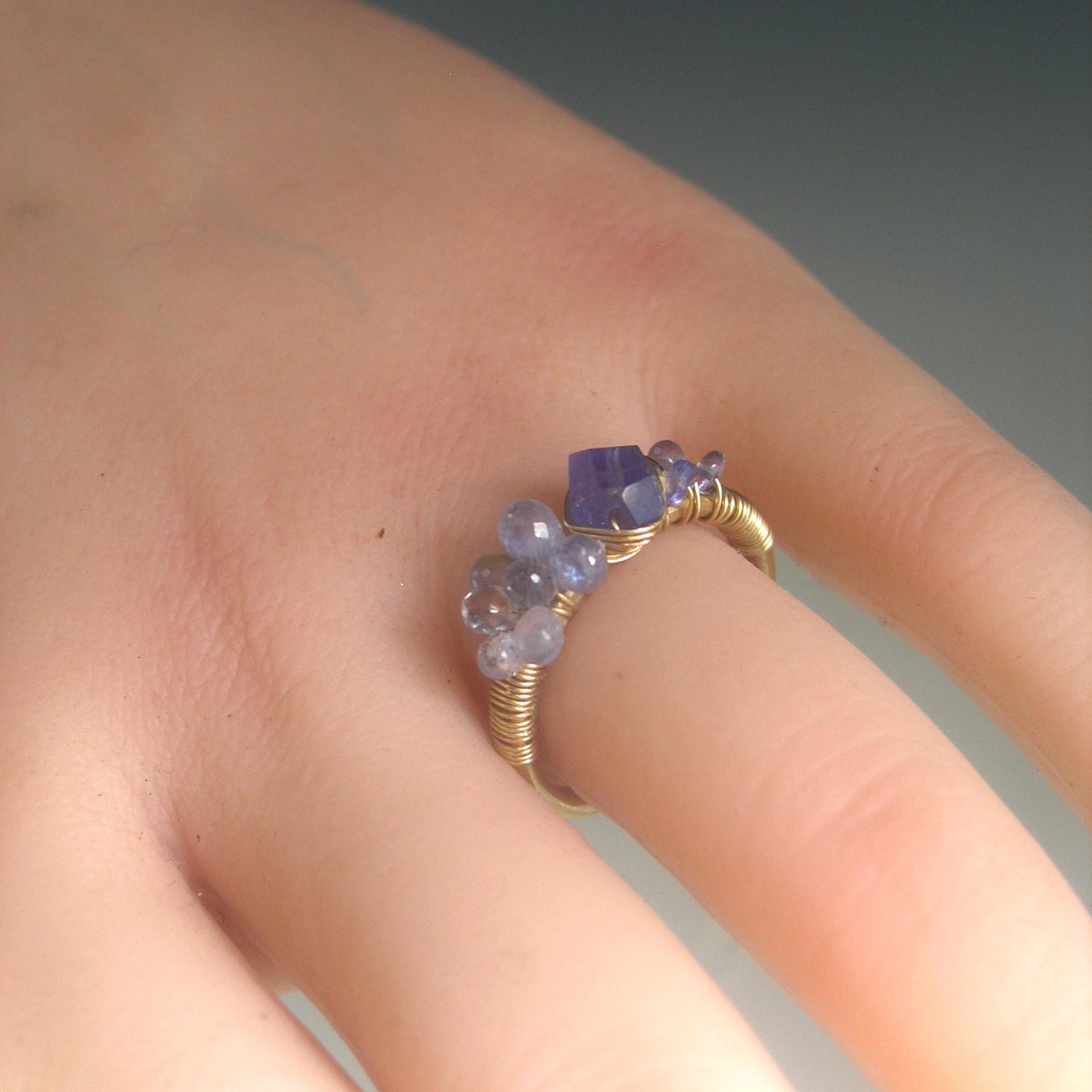 Blue Sapphire Tanzanite Ring in 14k Gold Filled Size 6.5
