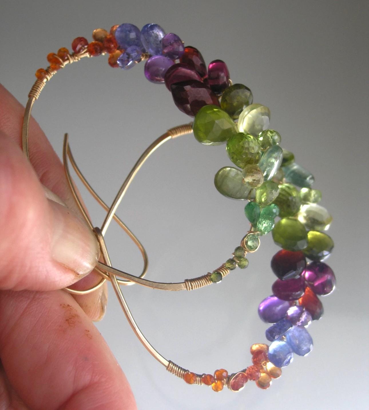 Multi Gemstone Rainbow Hoops 14k Gold Fill 2 1/2”