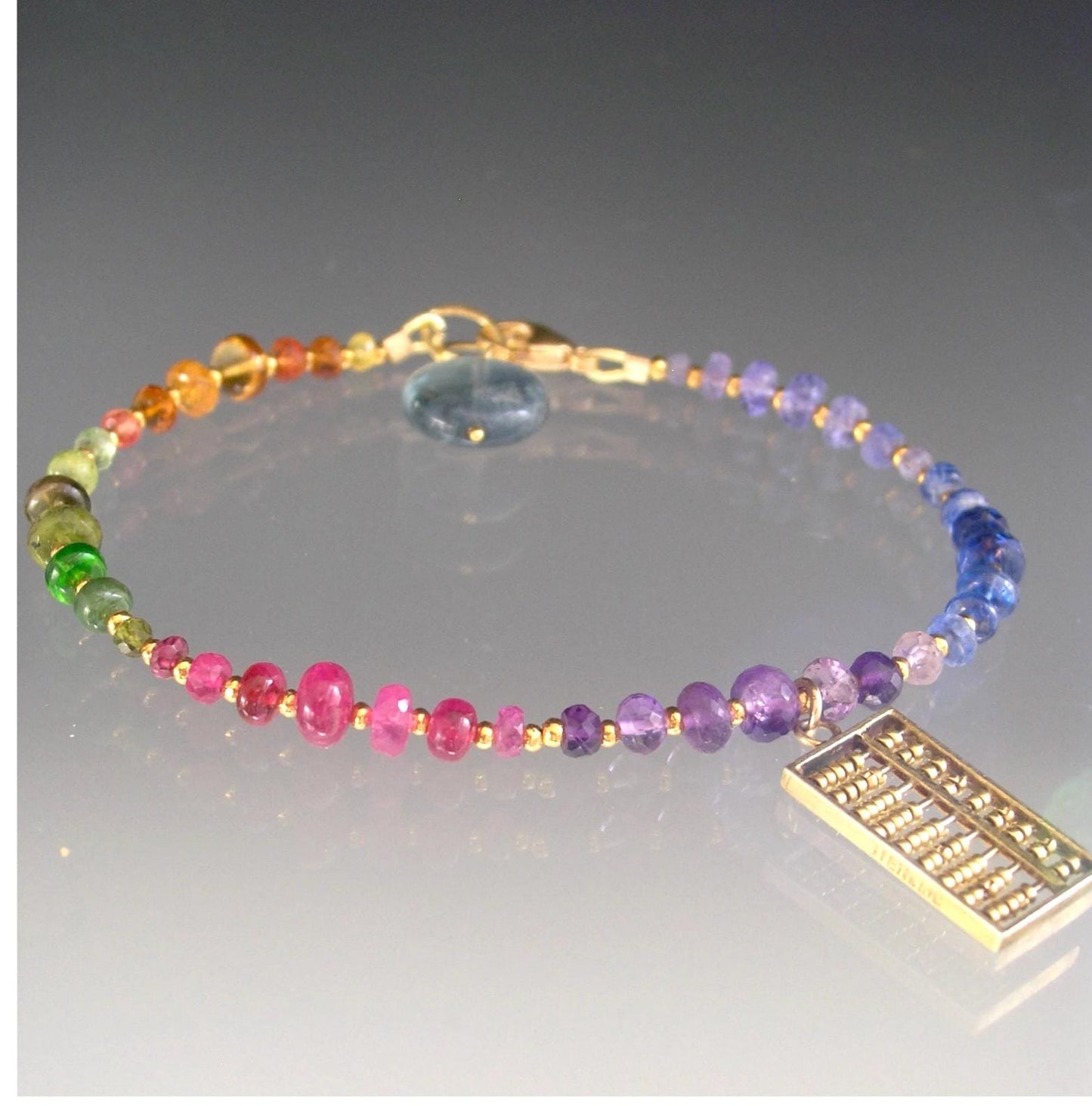 Rainbow Gemstone Vermeil Bracelet w/ Vintage Abacus Charm