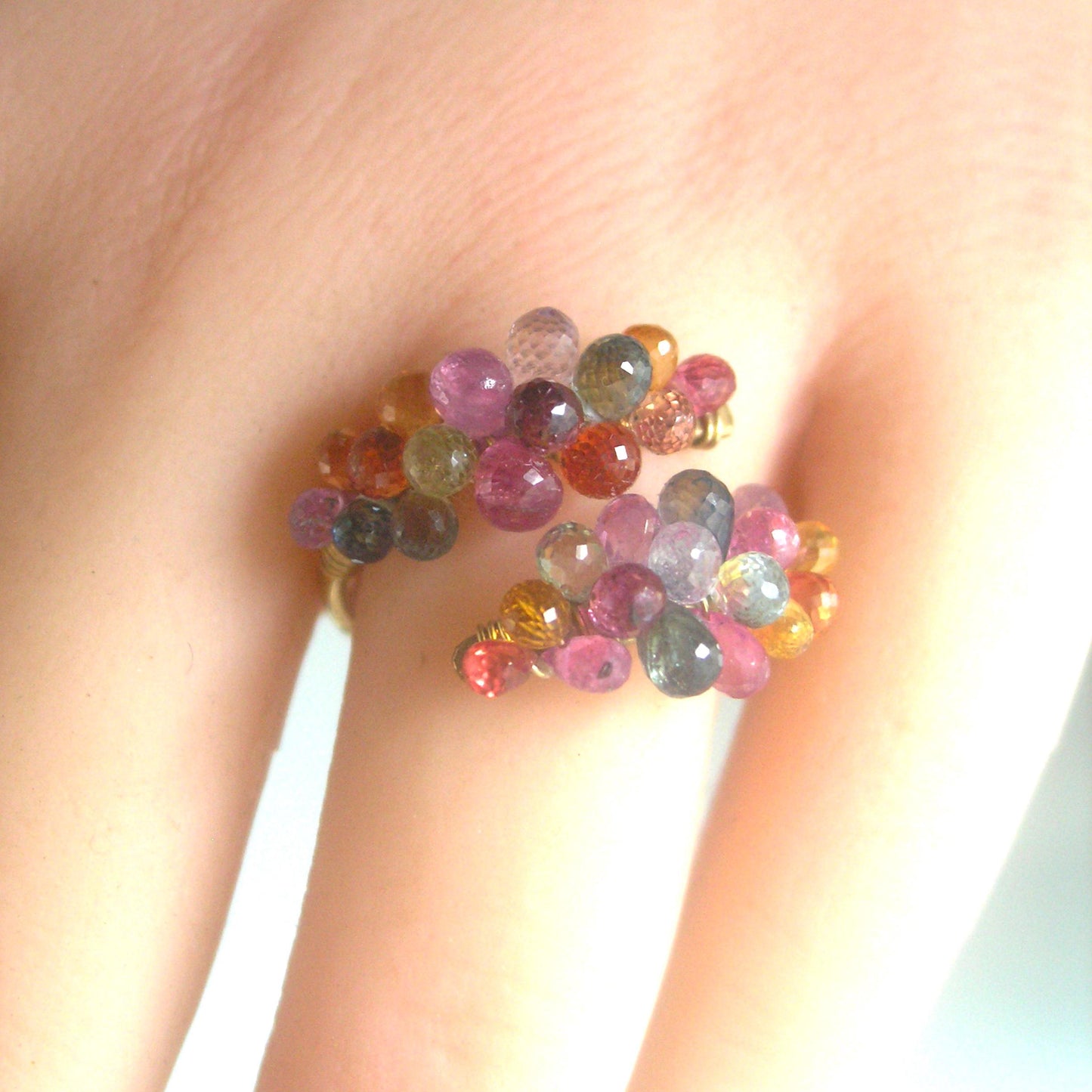 Pastel Sapphire Encrusted 14k Gold Filled Wraparound Ring Size 8