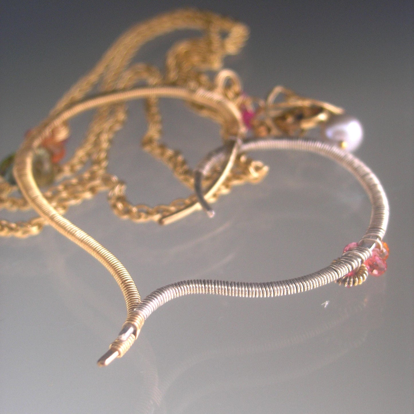 Stylized Heart Pendant Mixed Metal Sapphire Necklace