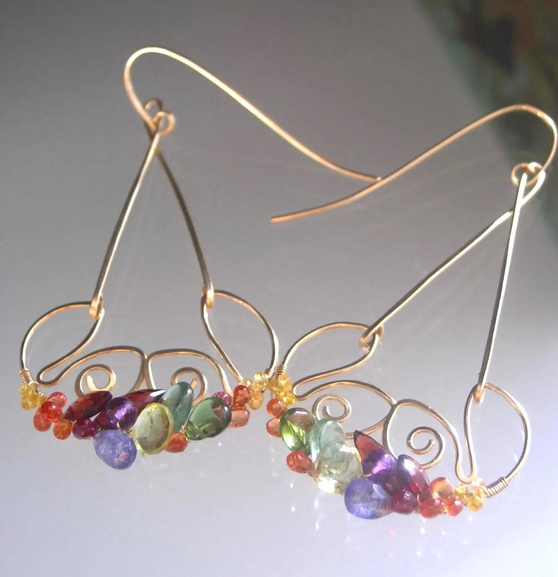 Multi Gemstone 14k Gold Filled Lotus Earrings
