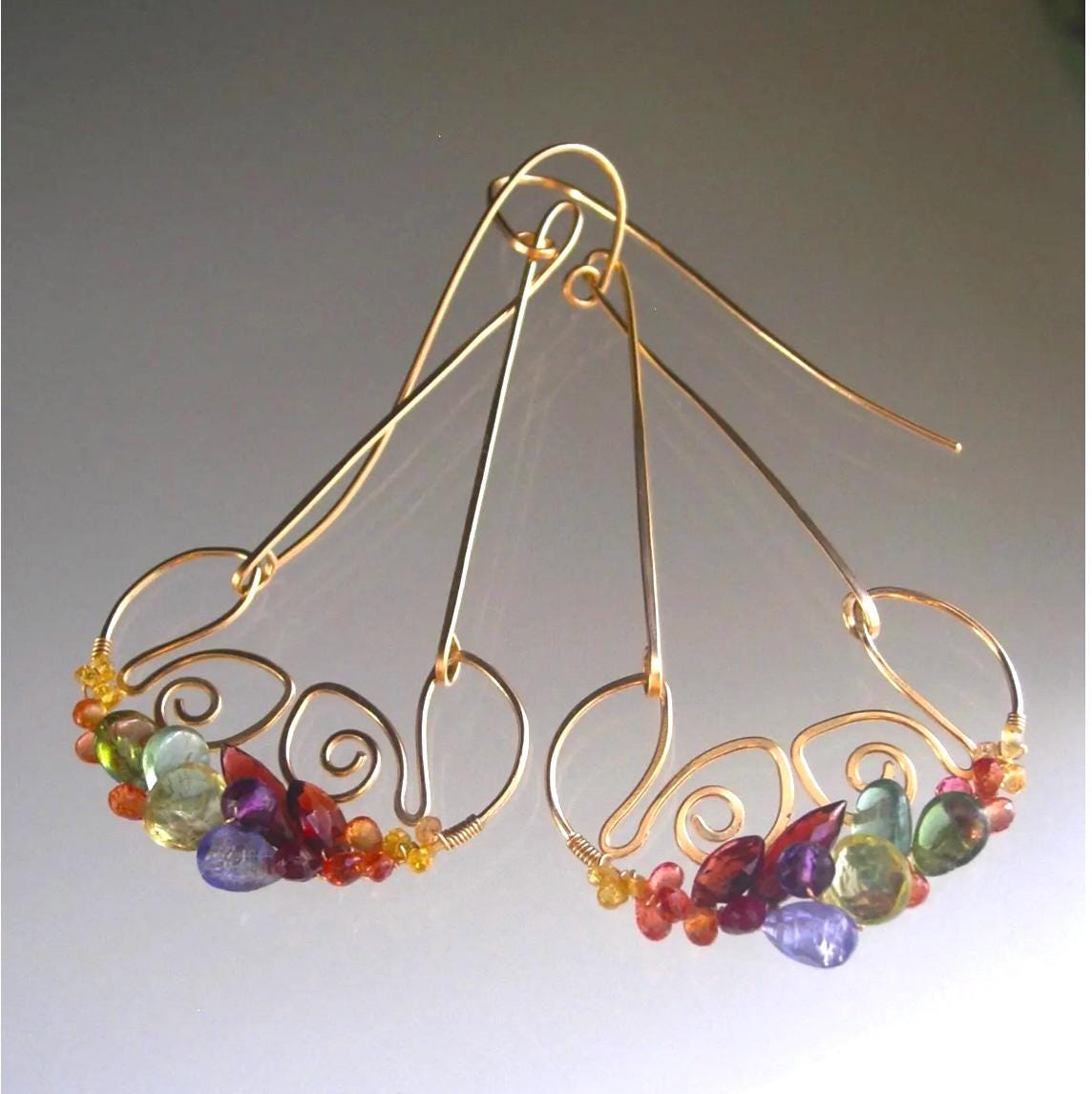 Multi Gemstone 14k Gold Filled Lotus Earrings