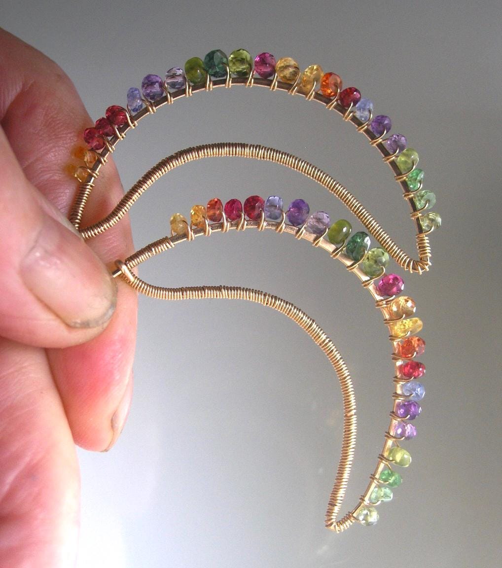 Rainbow Gemstone Crescent Earrings