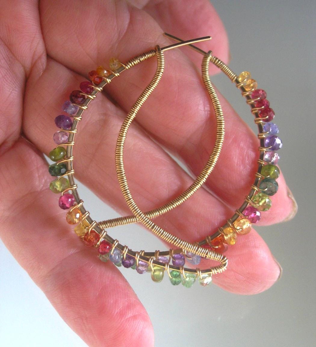 Rainbow Gemstone Crescent Earrings