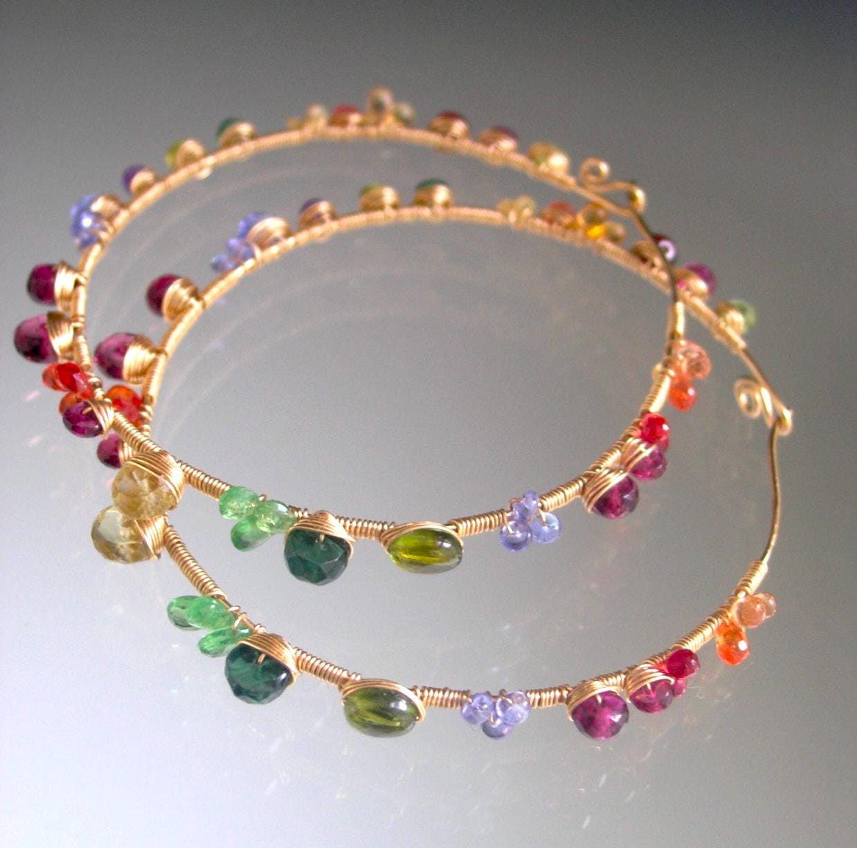 Rainbow Gemstone 14k Gold Filled Hoops 2 1/2”