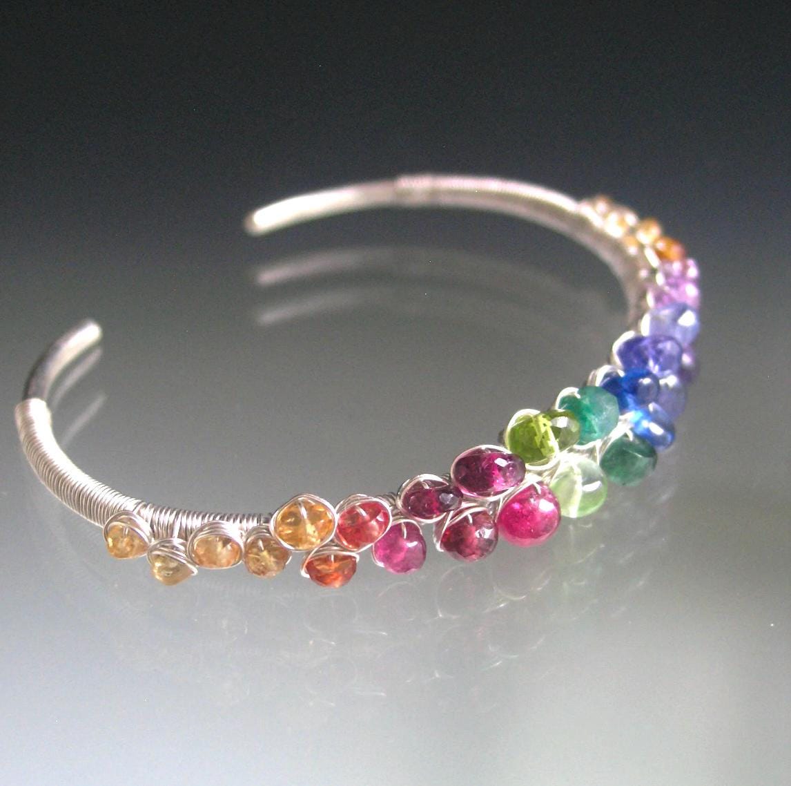 Rainbow Gemstone Sterling Silver Cuff