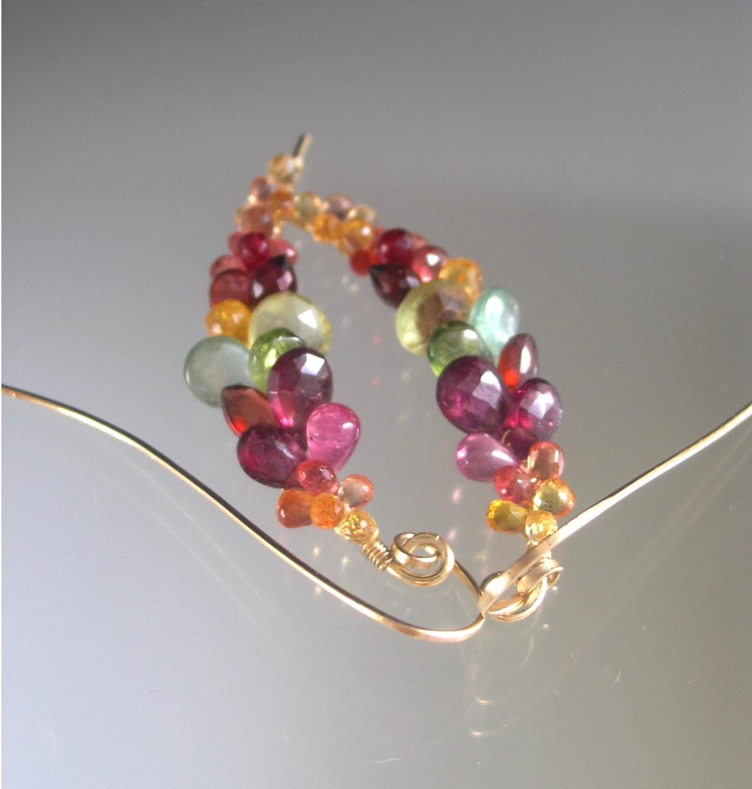 Multi Gemstone Encrusted Curved Earrings in 14k Gold Fill