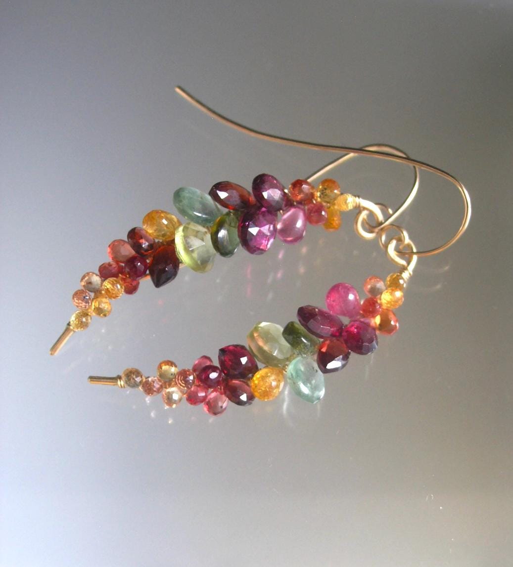 Multi Gemstone Encrusted Curved Earrings in 14k Gold Fill