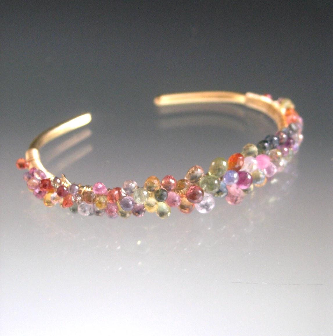Multi Sapphire Encrusted Gold Filled Cuff