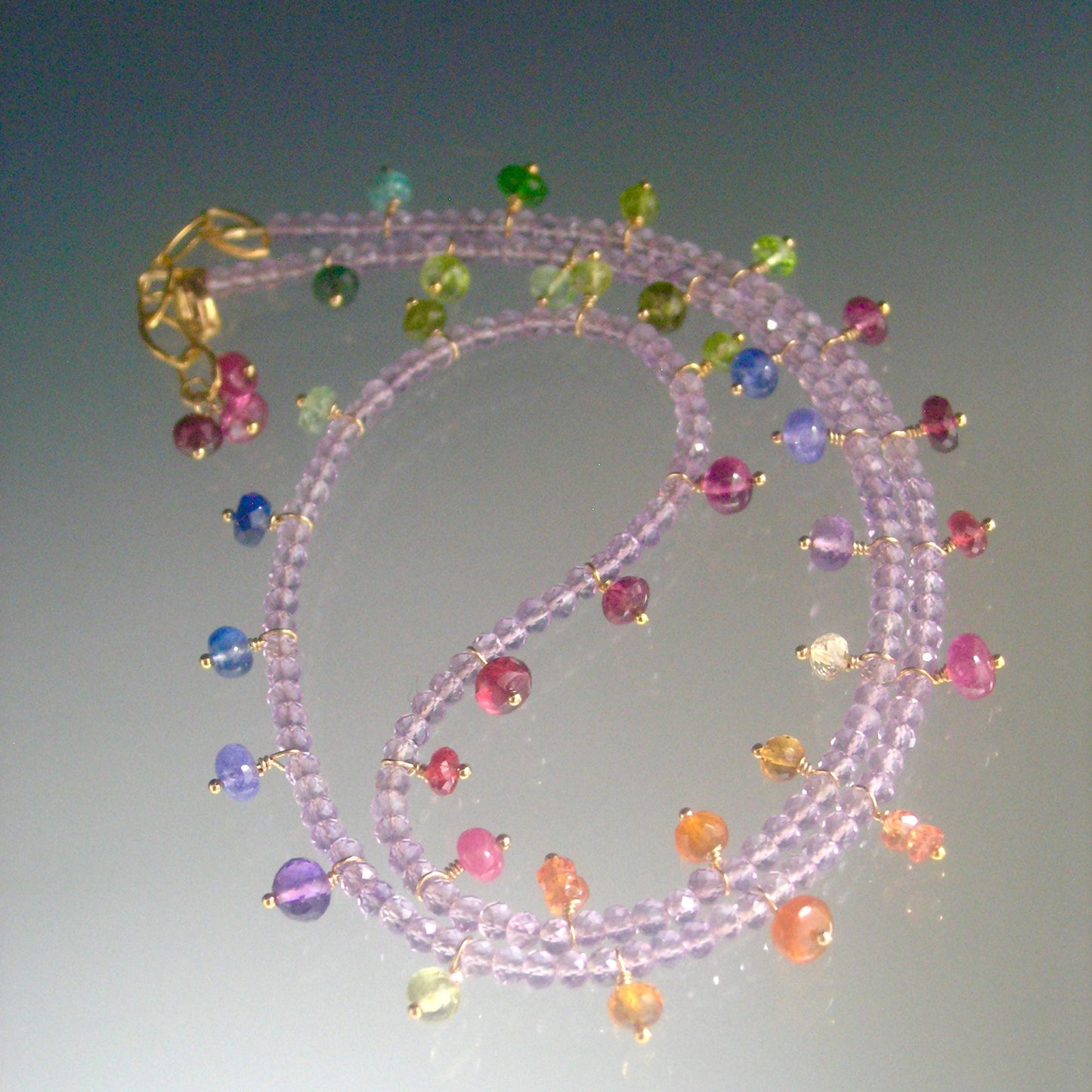 Amethyst Necklace w/ Multi Gemstone Confetti Fringe