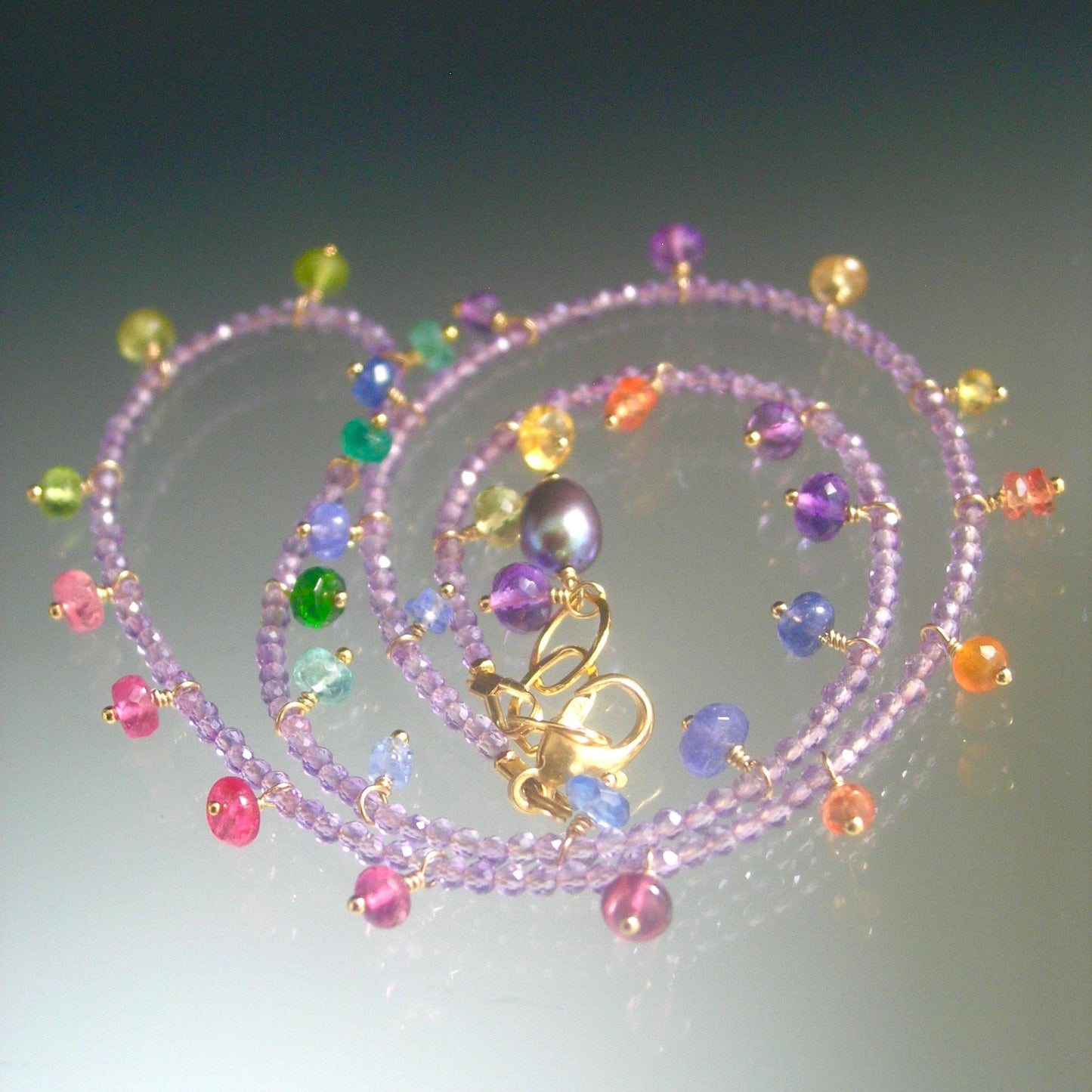 Amethyst Necklace w/ Multi Gemstone Confetti Fringe