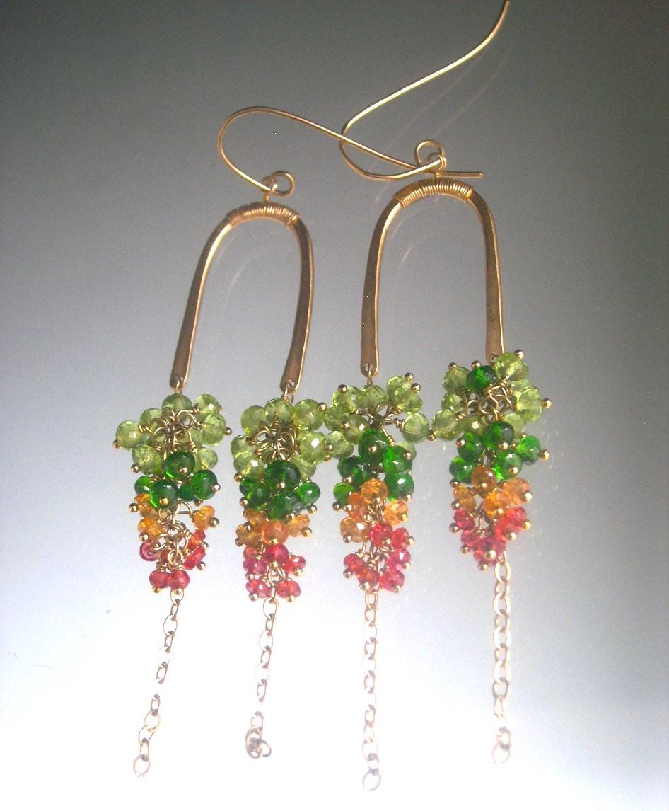 Peridot Sapphire Gemstone Tassel 14k Gold Filled Earrings