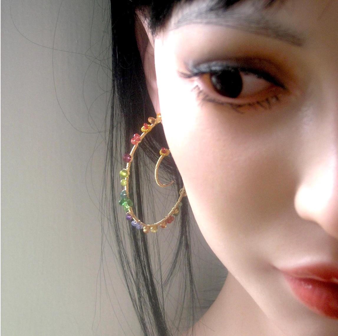 Gemstone 14k Gold Filled Spiral Hoops