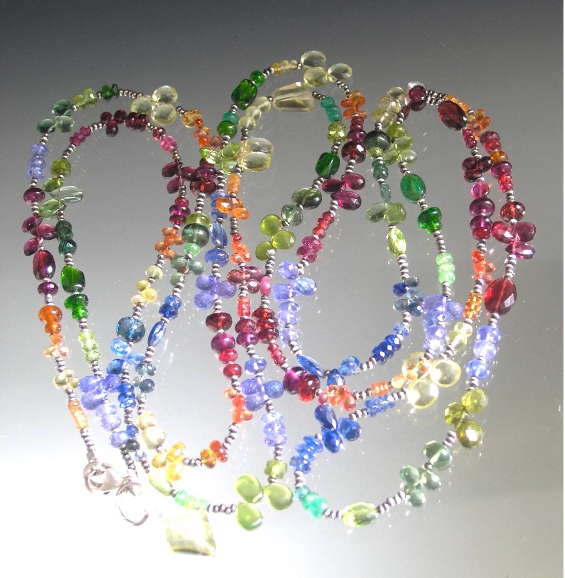 Multi Gemstone 60” Wraparound Necklace in Sterling Silver