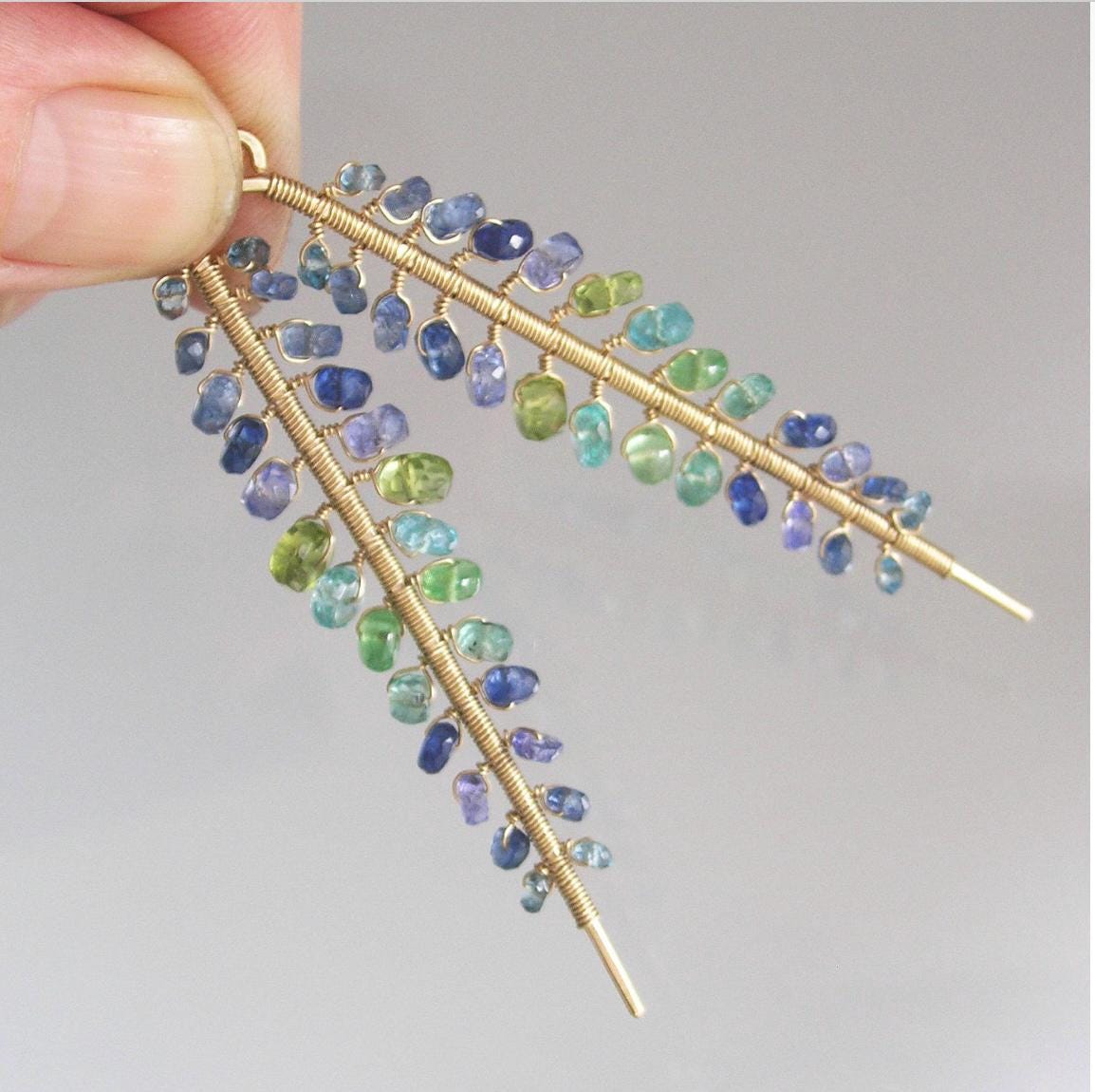 Linear Kyanite Branch Earrings in 14k Gold Fill w/ Lever Backs