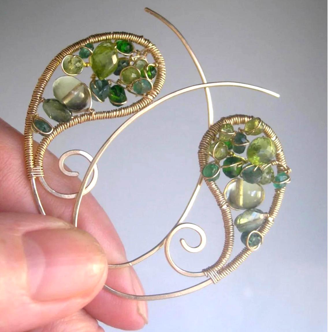Green Gemstone Paisley 14k Gold Filled Earrings