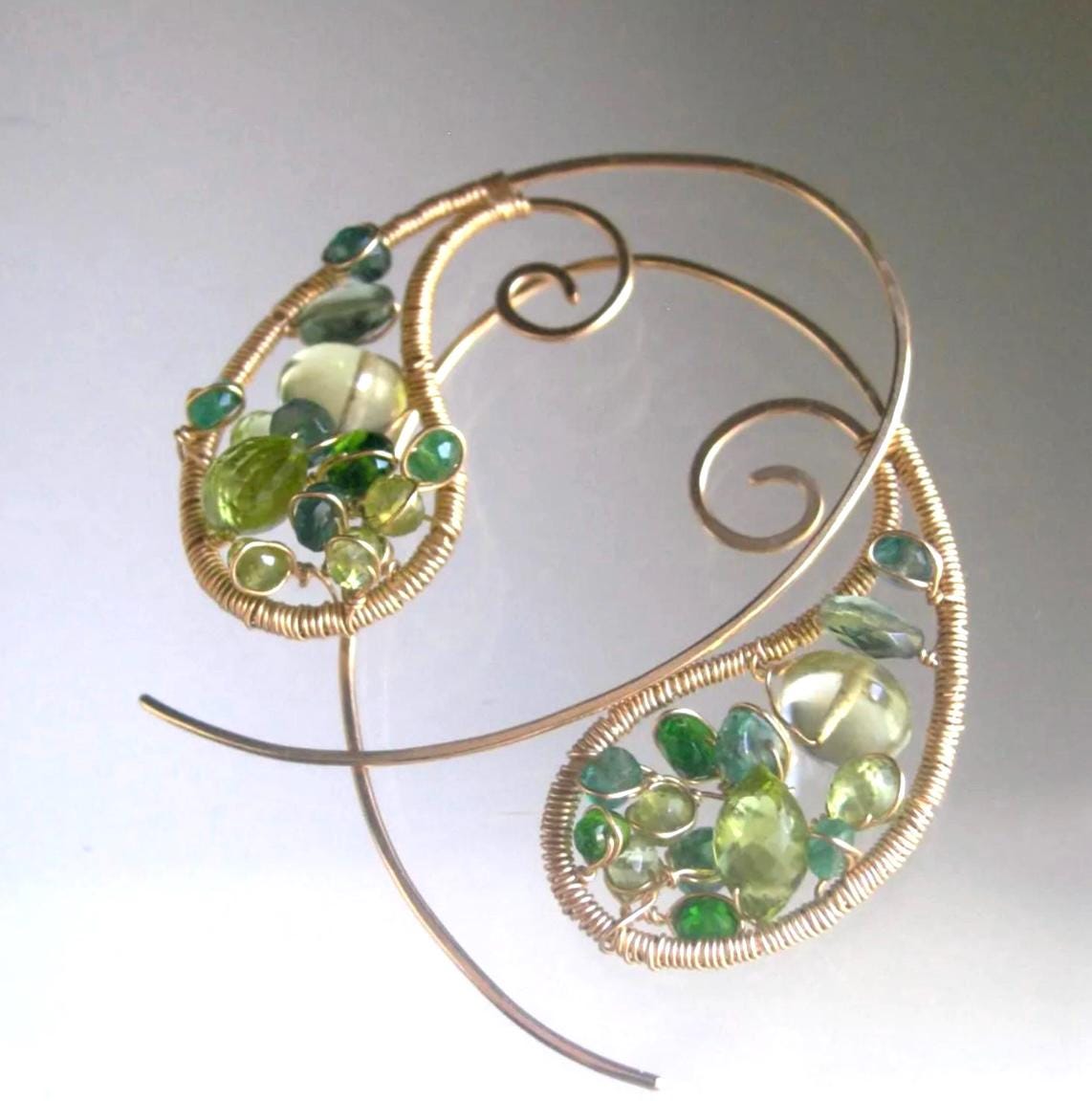 Green Gemstone Paisley 14k Gold Filled Earrings