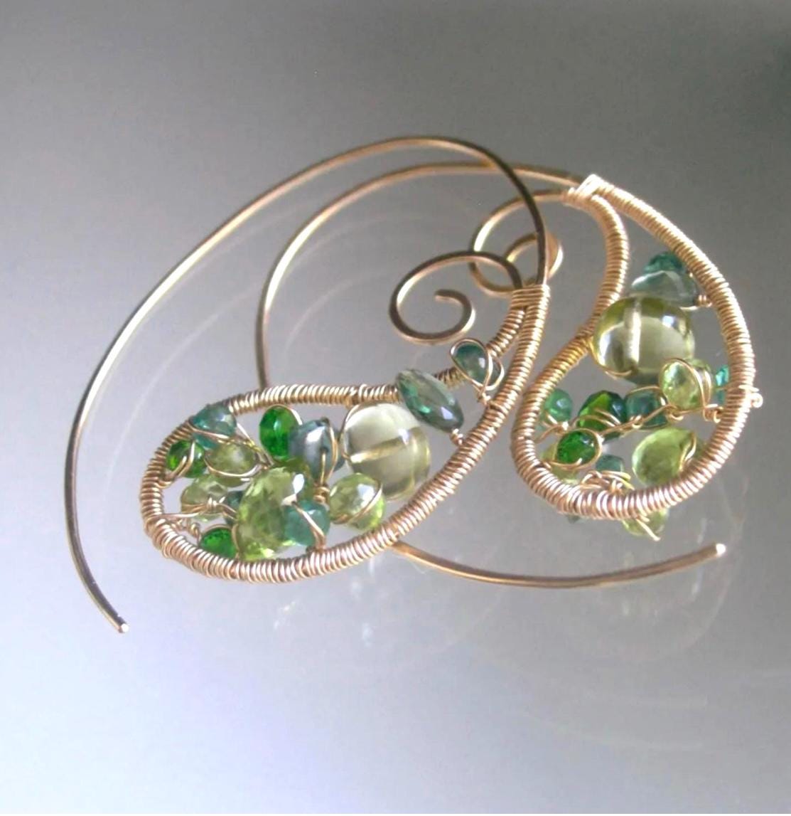 Green Gemstone Paisley 14k Gold Filled Earrings