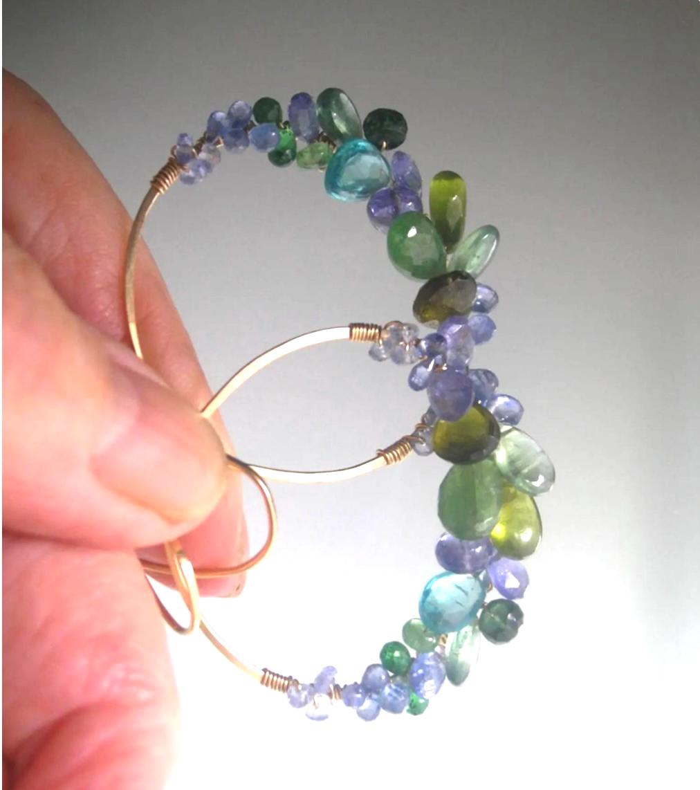 Green Blue Gemstone 14K Gold Filled Hoops