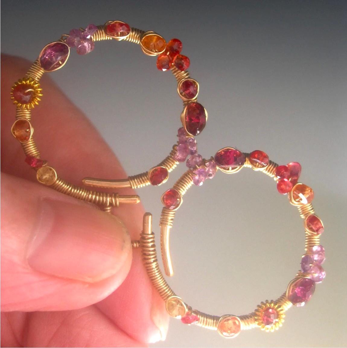 Small 14k Gold Filled Gemstone Hoops w/ Lever Backs