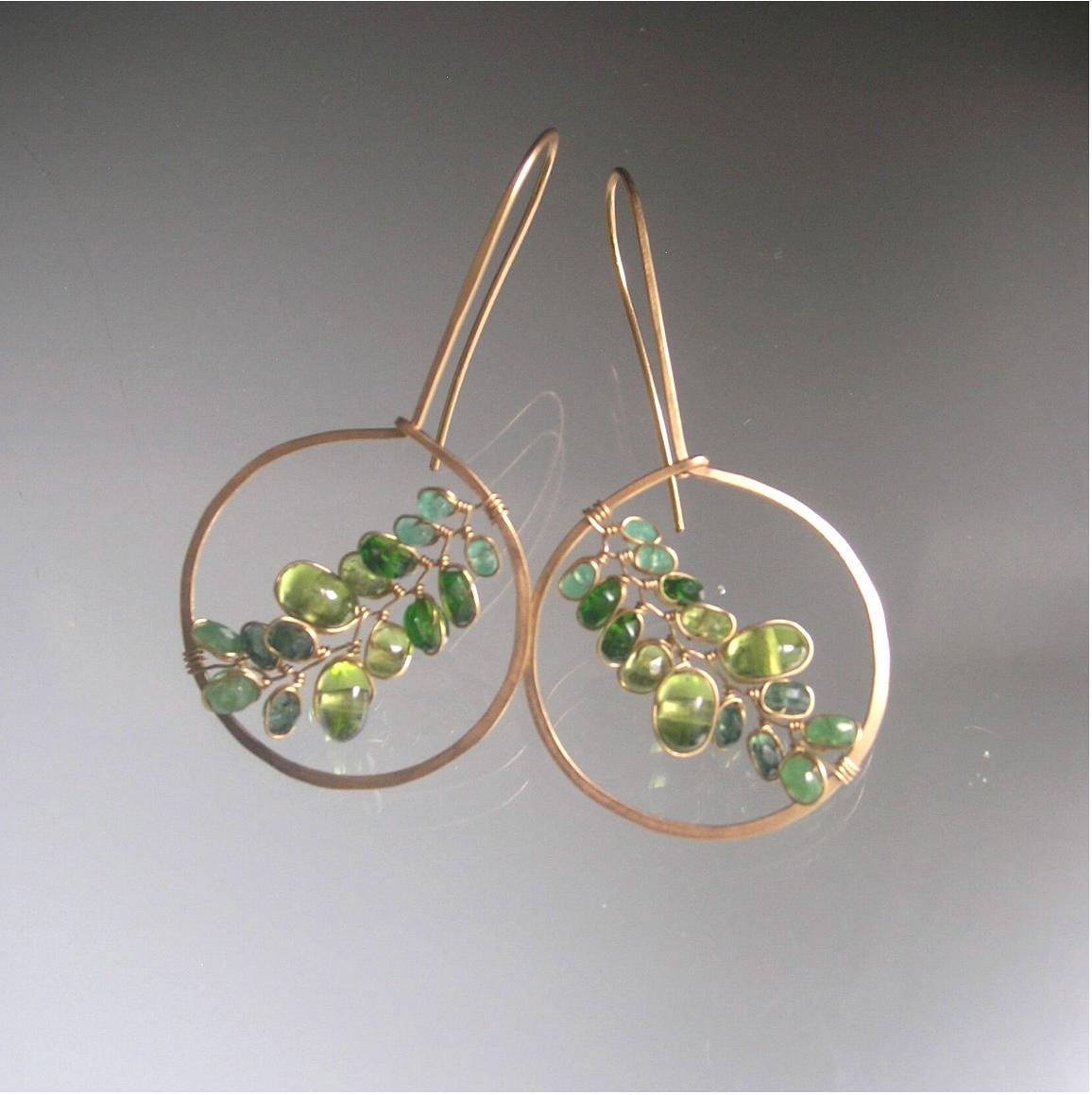 Peridot 14k Gold Filled Drop Hoop Earrings