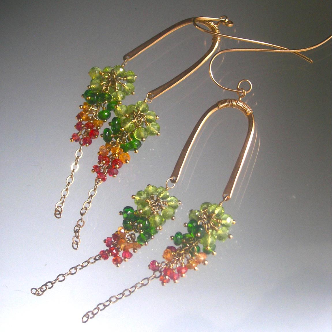 Peridot Sapphire Gemstone Tassel 14k Gold Filled Earrings